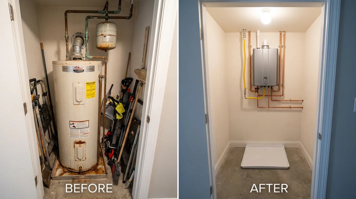 Tank water heater versus wall-mounted tankless unit comparison for Clinton, NY homeowners